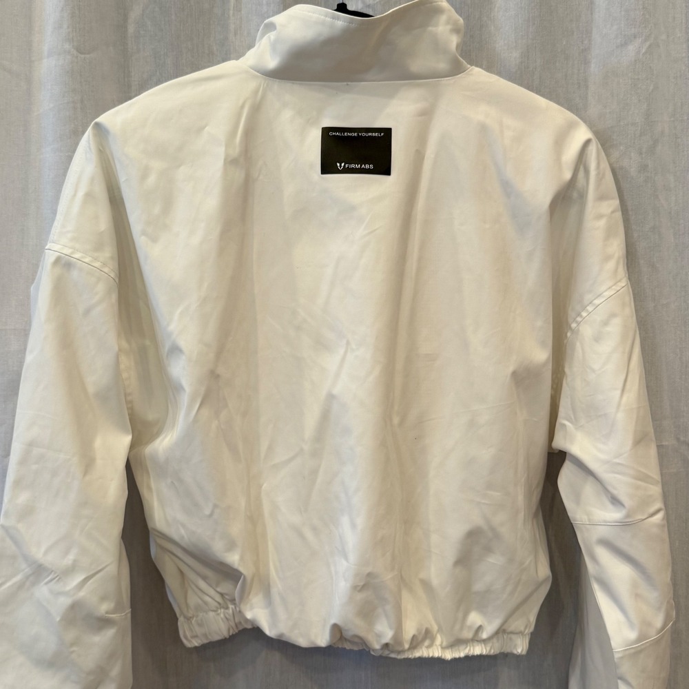 FIRM ABS White Orange Stripe Cropped Track Jacket‎ Athletic Pullover Womens XL - Picture 2 of 7
